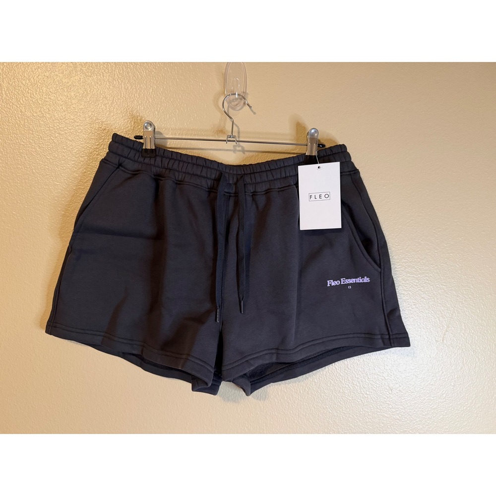 FLEO Essentials Sunday Funday Sweatshort Charcoal Gray High Rise Pockets Large